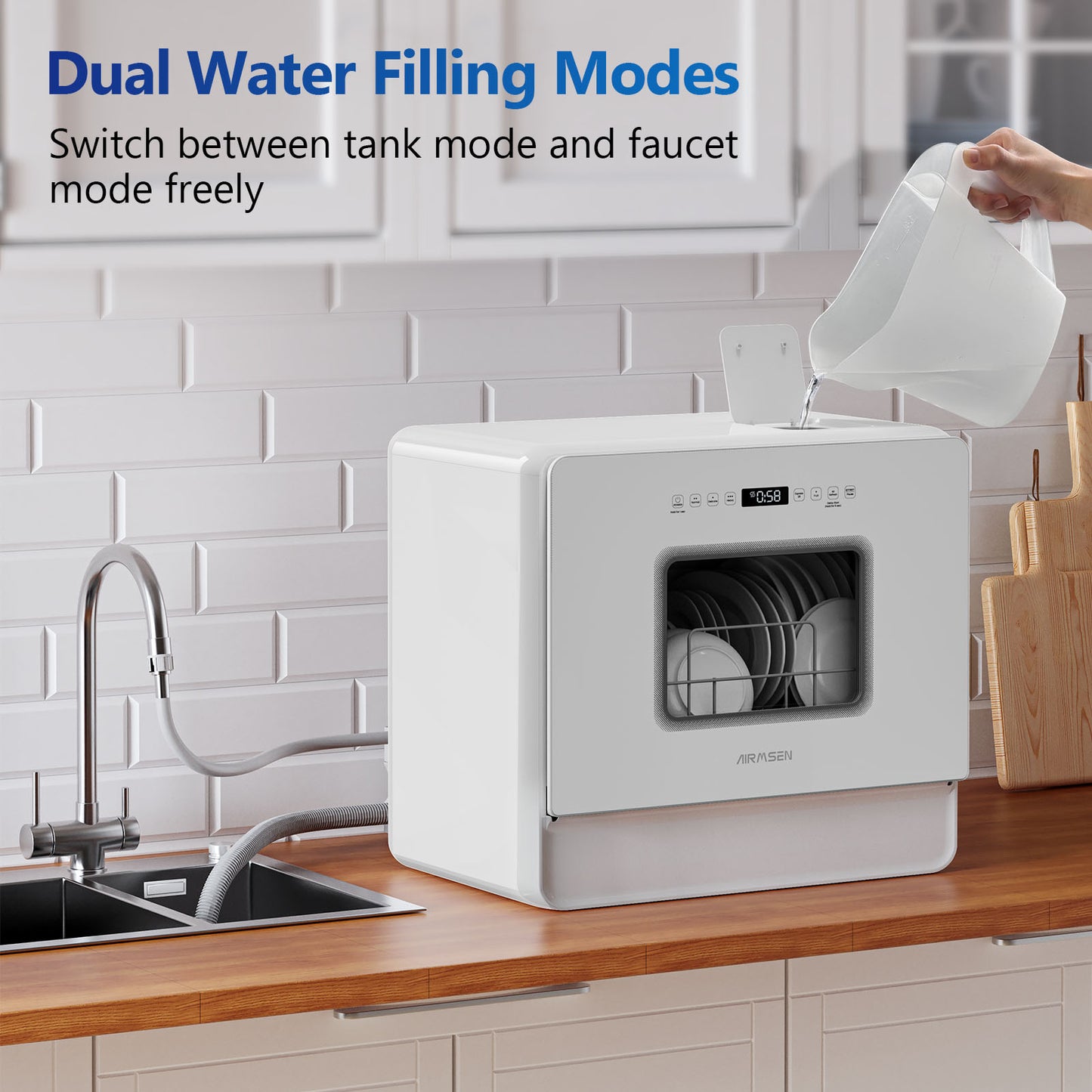Portable Countertop Dishwasher with 5L Built-in Water Tank