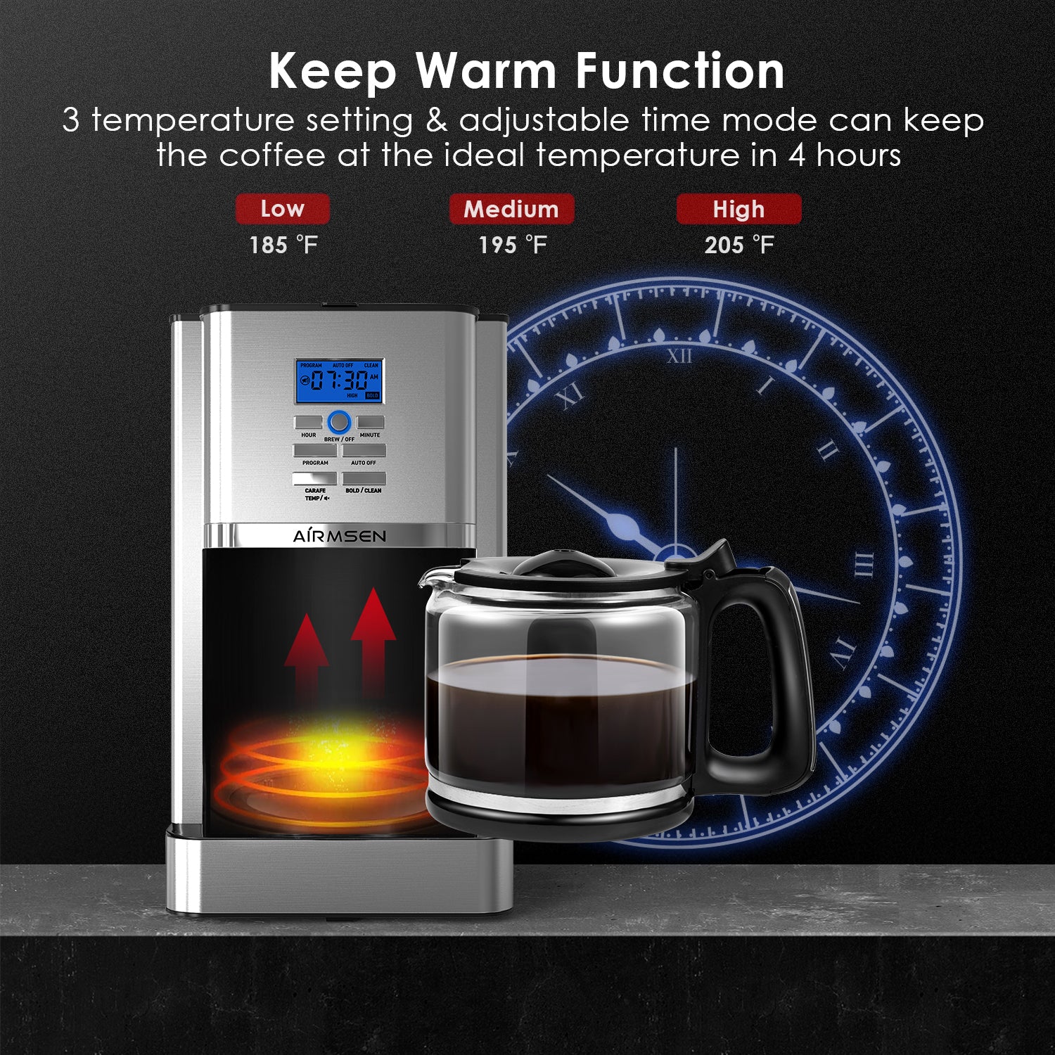 Programmable Coffee Maker, 12 Cups Coffee Pot with Timer and Glass Carafe,  Brew Strength Control, Keep Warming, Mid-Brew Pause, Coffee Machine with