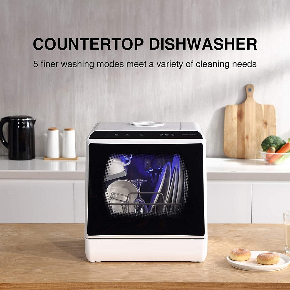 Airmsen Portable Countertop Dishwasher, Compact Mini Dish Washer with 5-Liter Built-In Water Tank and Air-Dry Function