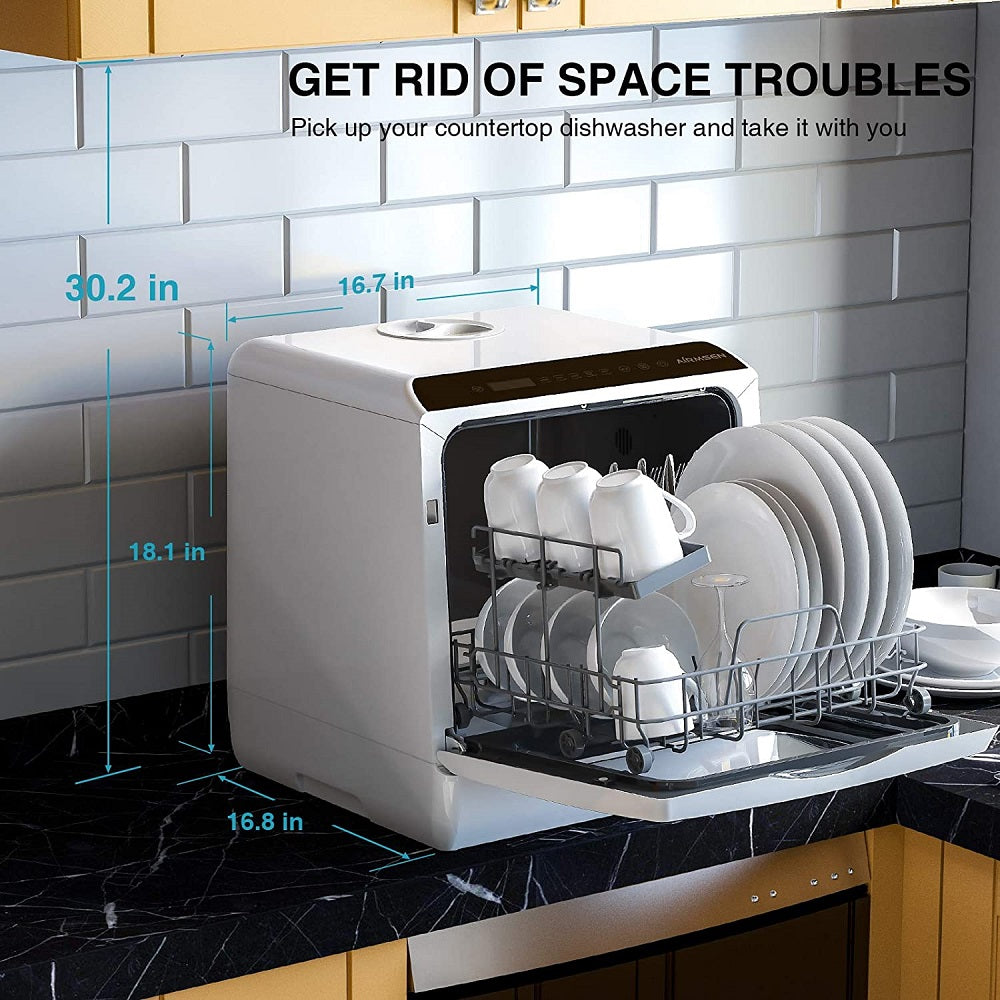 Portable Countertop Dishwasher 5-Liter Compact Portable Countertop  Dishwasher 360° Streak-Free Deep Cleaning 3 Washing Programs for