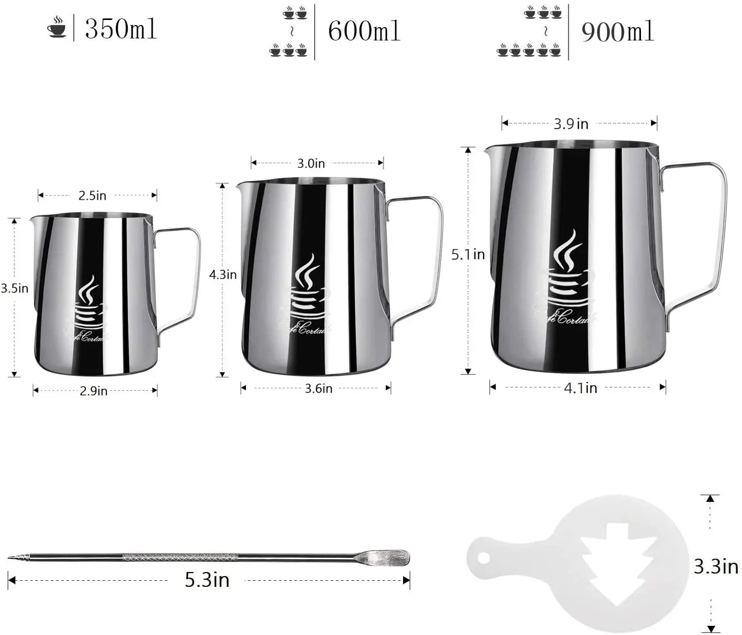 Airmsen Milk Frothing Pitcher, Espresso Steaming Pitcher with Tick Mark, Decorating Art Pen, 16PCS Coffee Decorating Stencils AIRMSEN